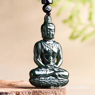 柚心意天然老料和田玉墨玉黑青玉宝瓶观音立体玉石吊坠男女款挂坠 黑