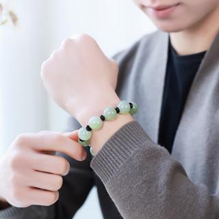 印象眸和田玉手串浅青玉圆珠单圈手链大尺寸珠子男款手串附证书 单珠